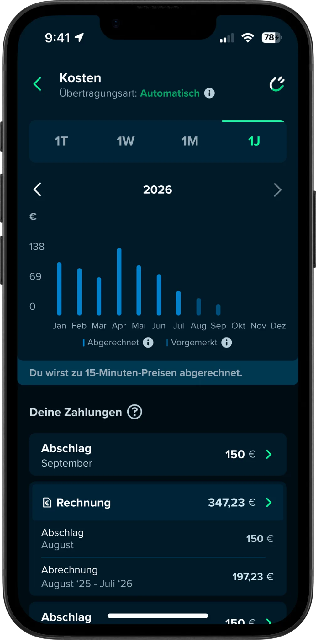 Smart Meter Ansicht in der Rabot Energy App