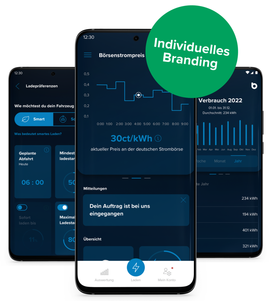 Screenshot der Rabot Charge App, die Unternehmen individuell Branden können für B2B dynamische Stromtarife