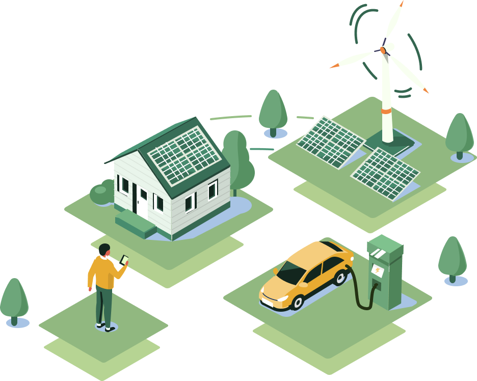 Ein Elektrofahrzeug wird an einer Ladestation mit günstigem grünem Öko Strom aufgeladen