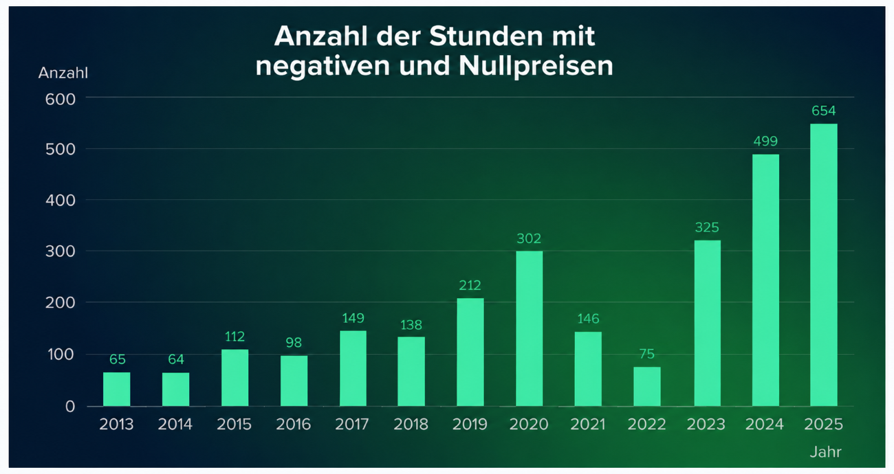 Anzahl Stunden negative und Nullpreise Jahr 2025- Rabot Energy
